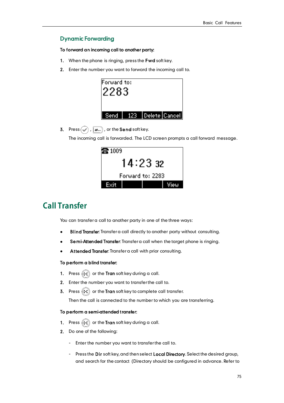 Call transfer, Dynamic forwarding | Yealink SIP-T19 User Manual | Page 85 / 126