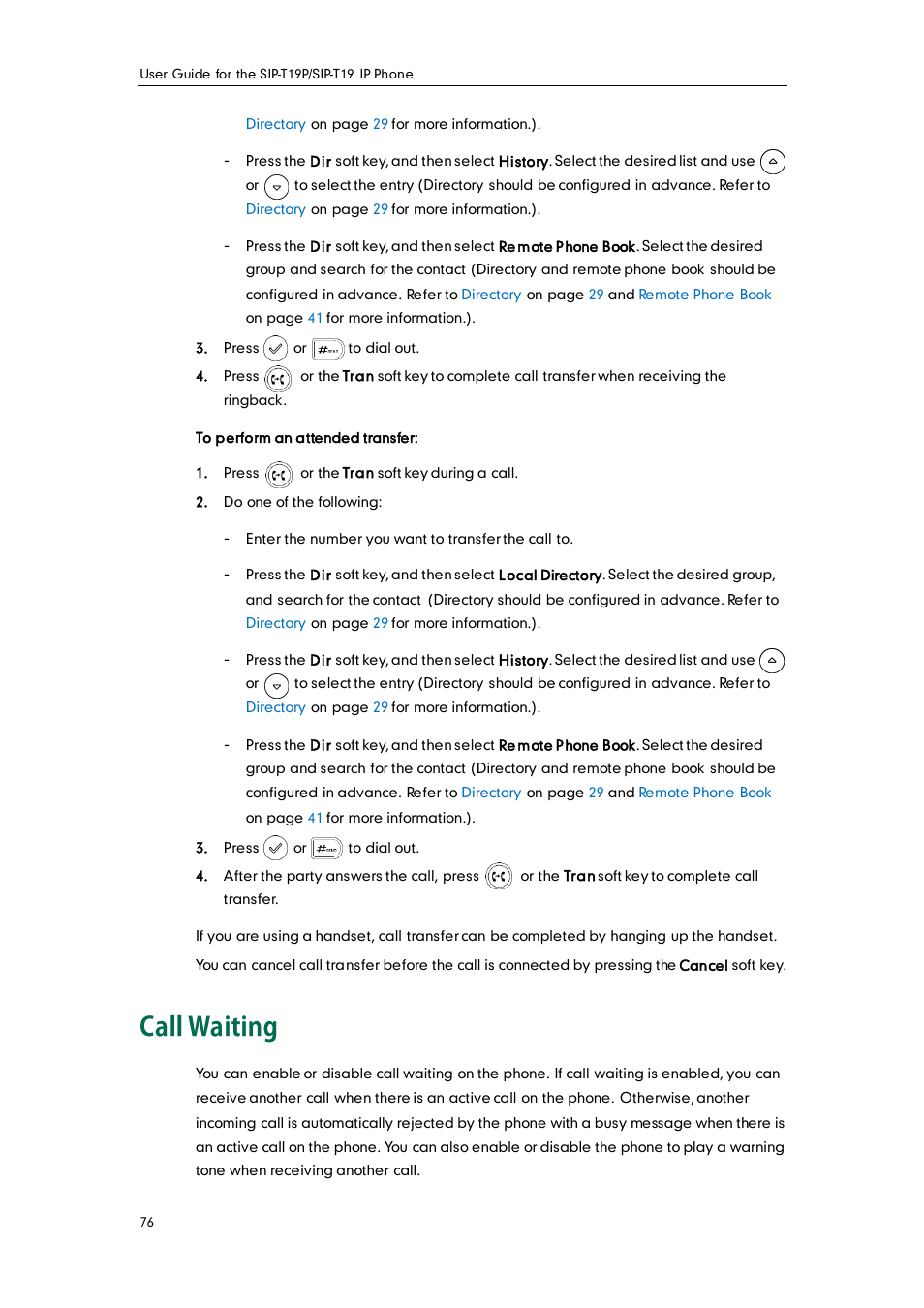 Call waiting | Yealink SIP-T19 User Manual | Page 86 / 126