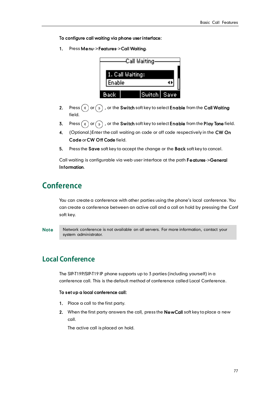 Conference, Local conference | Yealink SIP-T19 User Manual | Page 87 / 126