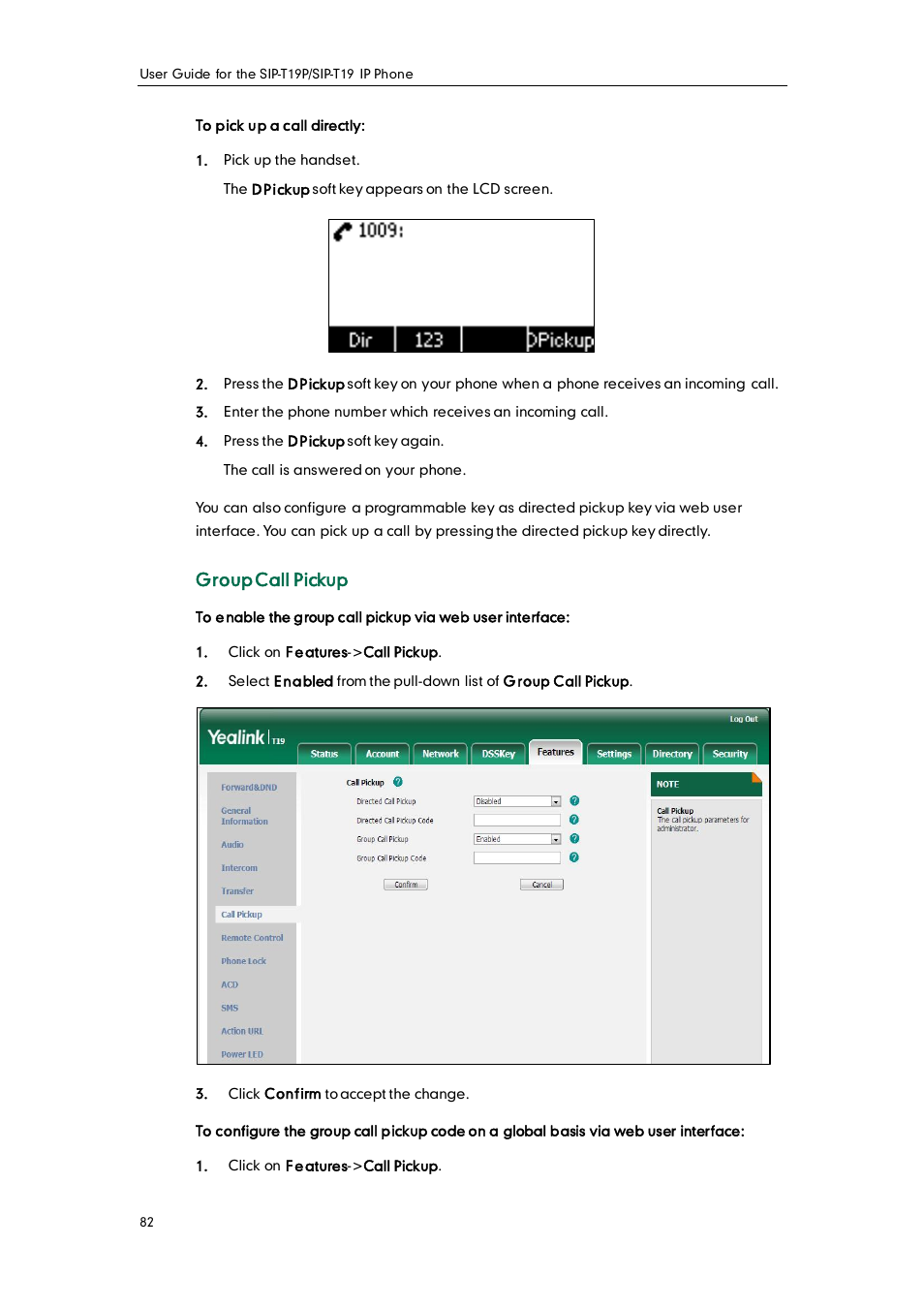 Group call pickup | Yealink SIP-T19 User Manual | Page 92 / 126