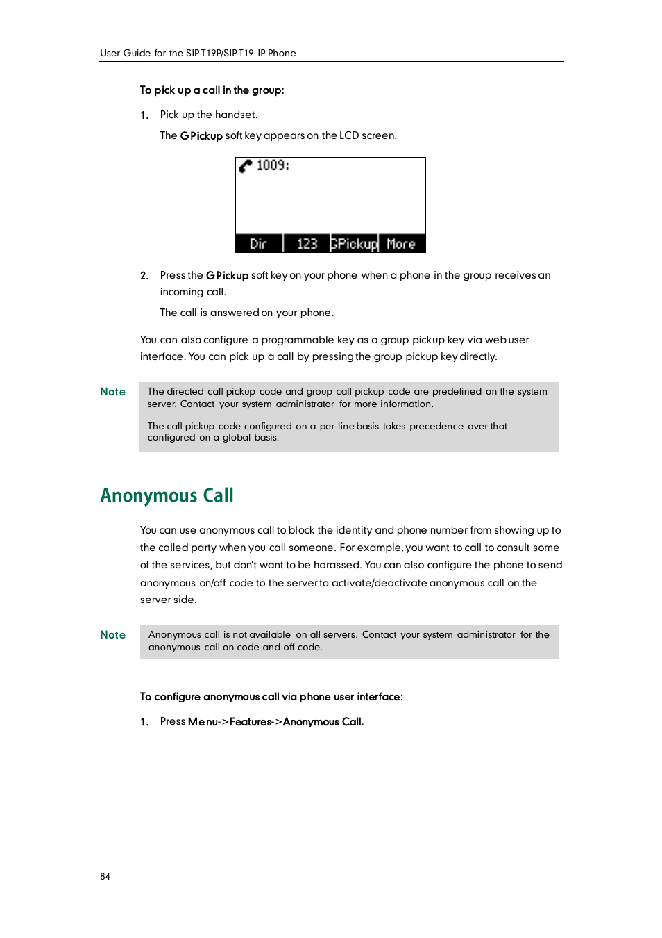 Anonymous call | Yealink SIP-T19 User Manual | Page 94 / 126