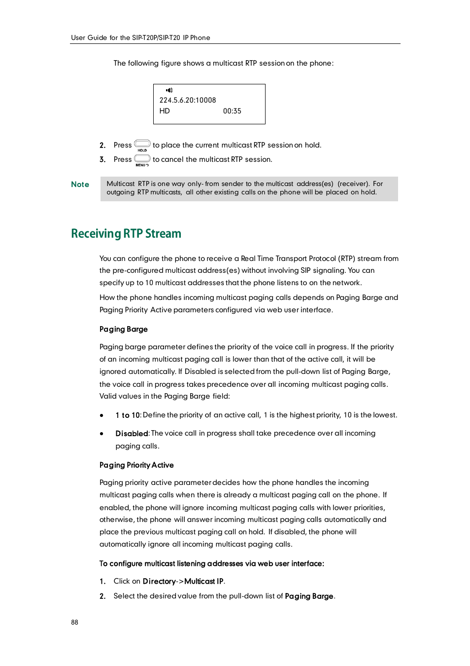 Receiving rtp stream | Yealink SIP-T20 User Manual | Page 100 / 126