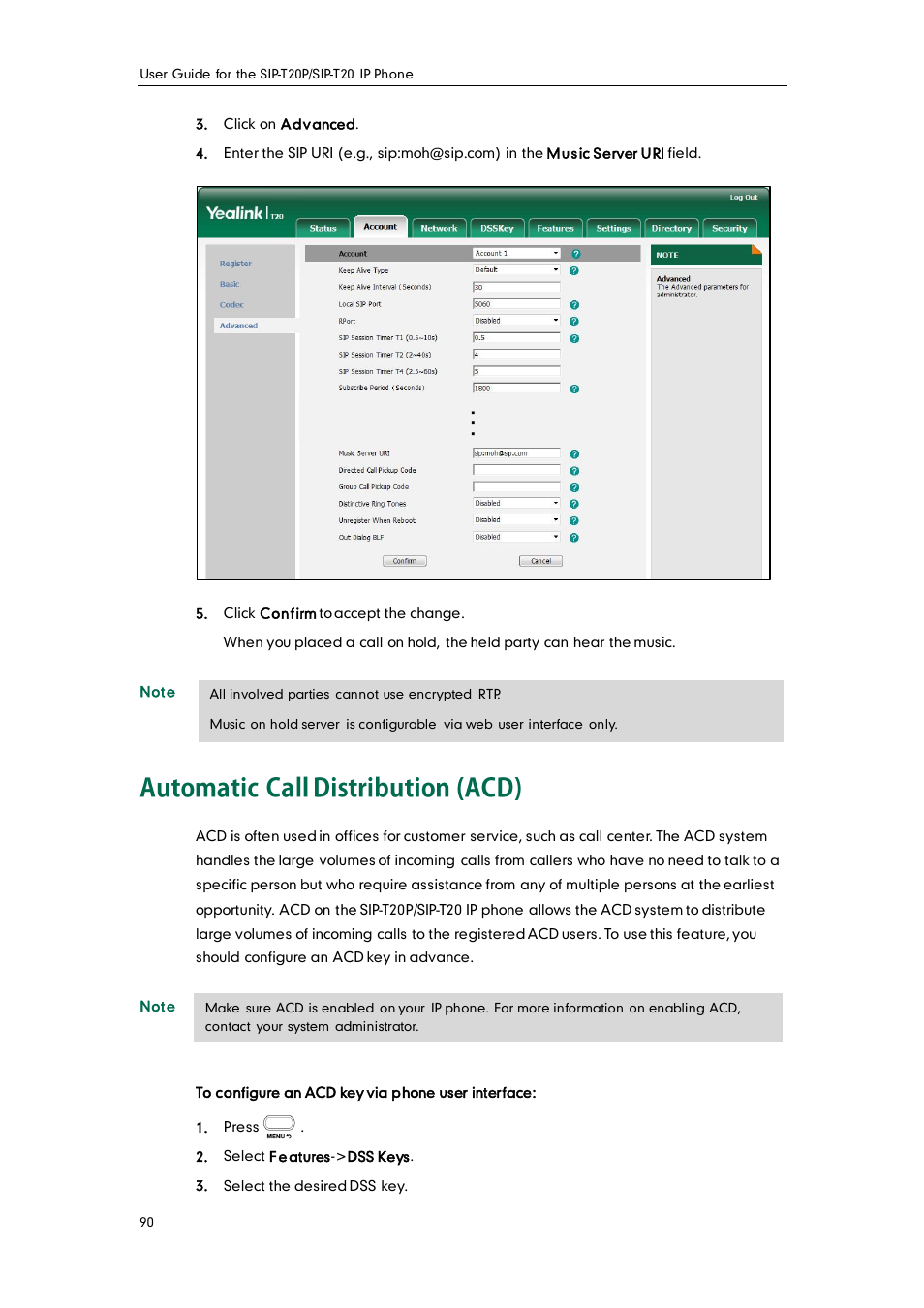 Automatic call distribution (acd) | Yealink SIP-T20 User Manual | Page 102 / 126