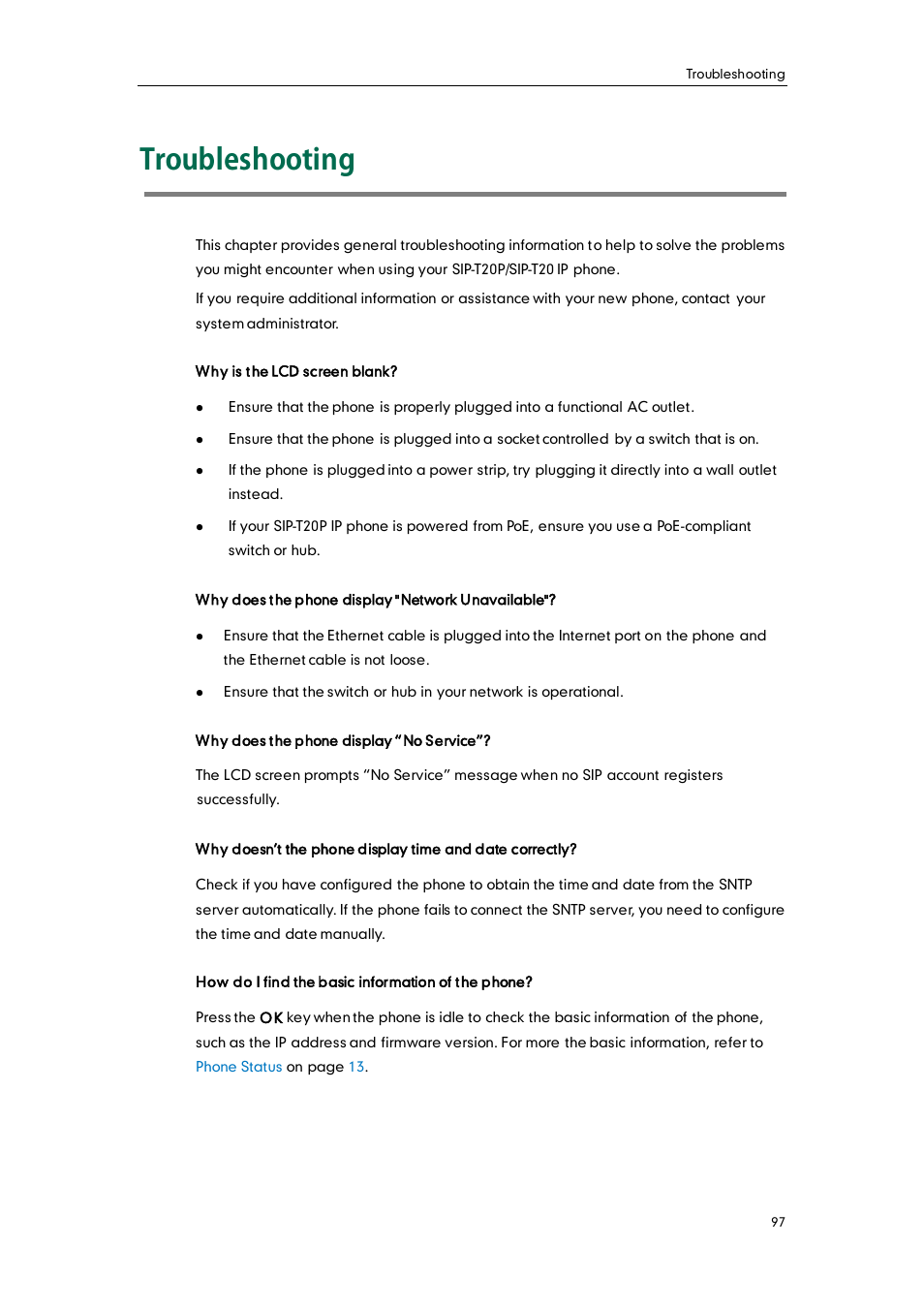 Troubleshooting | Yealink SIP-T20 User Manual | Page 109 / 126