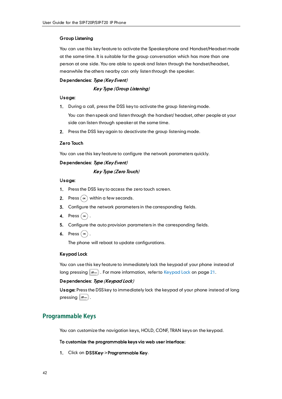 Programmable keys | Yealink SIP-T20 User Manual | Page 54 / 126