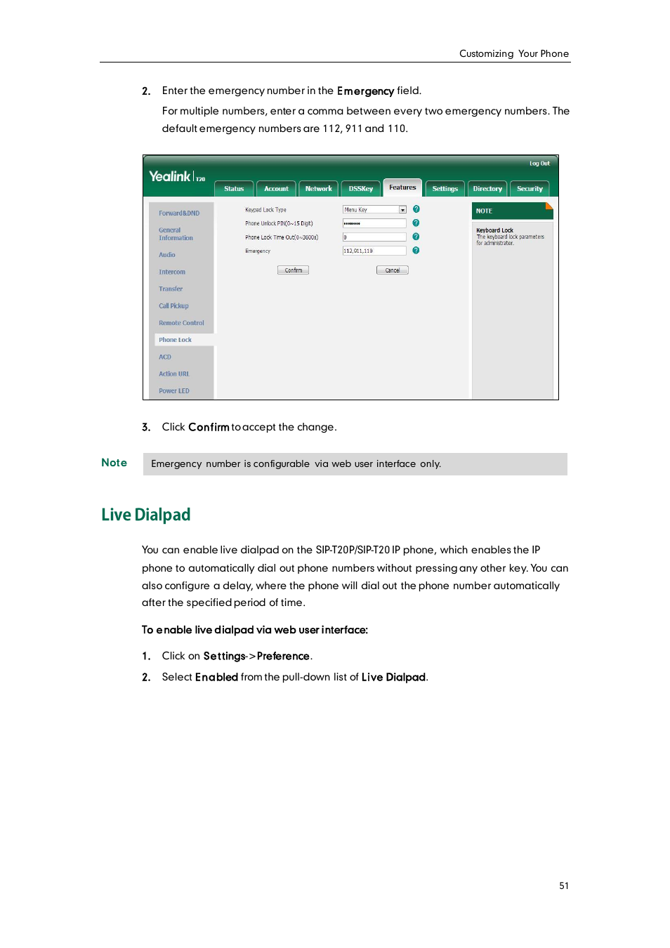 Live dialpad | Yealink SIP-T20 User Manual | Page 63 / 126