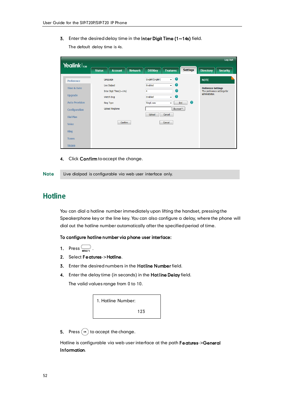 Hotline | Yealink SIP-T20 User Manual | Page 64 / 126
