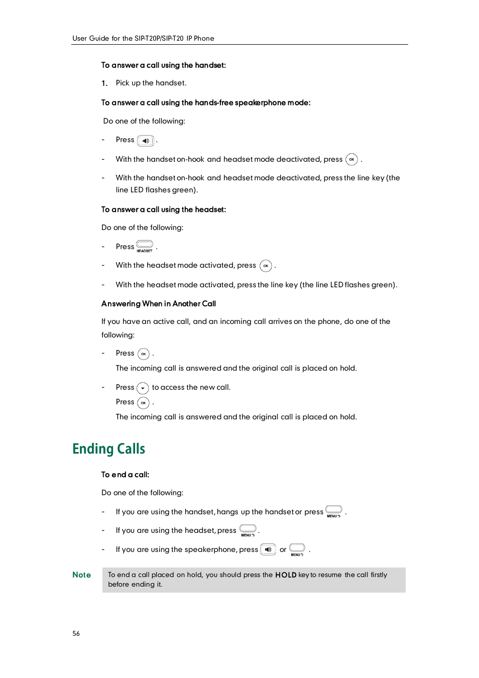 Ending calls | Yealink SIP-T20 User Manual | Page 68 / 126