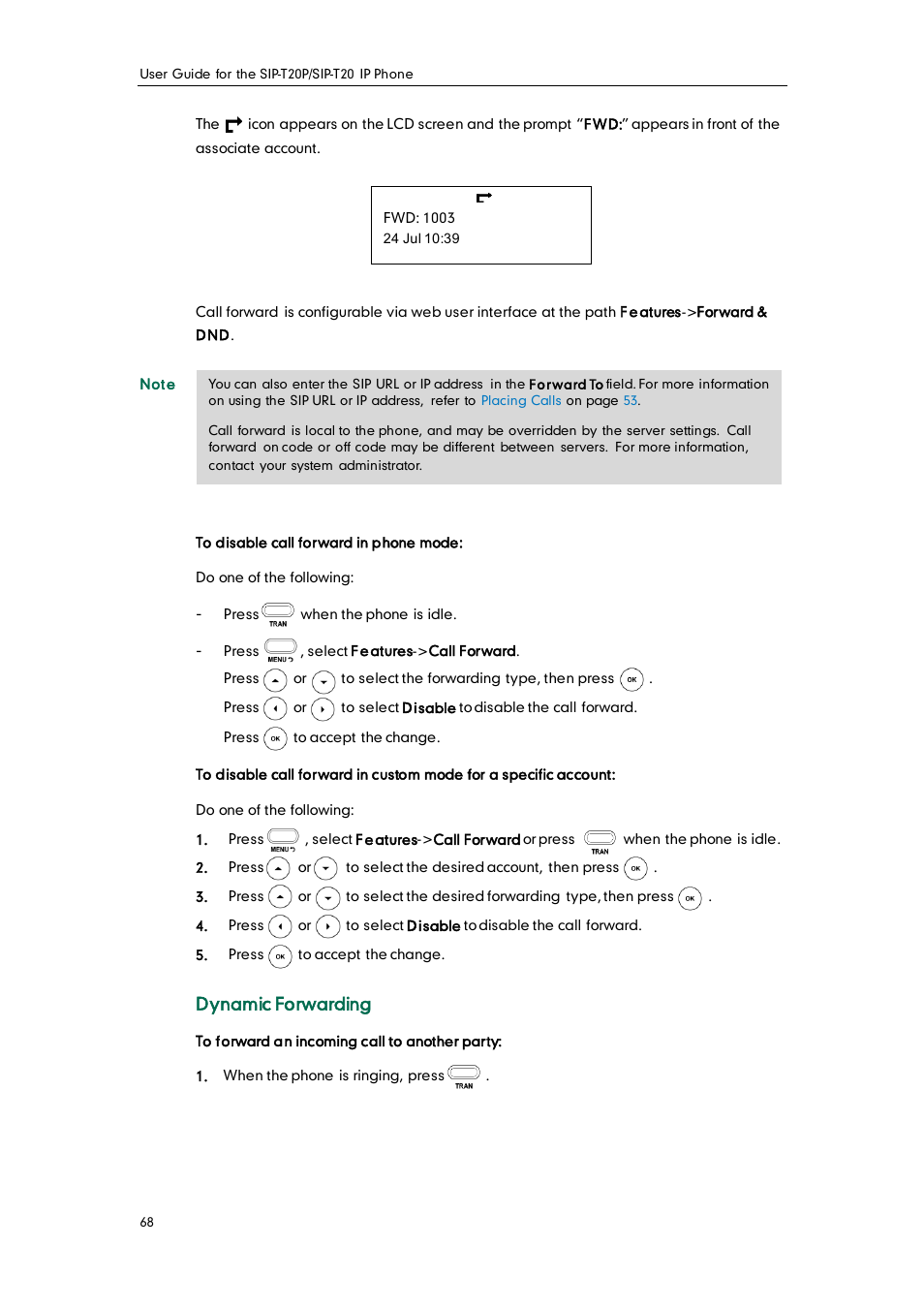 Dynamic forwarding | Yealink SIP-T20 User Manual | Page 80 / 126