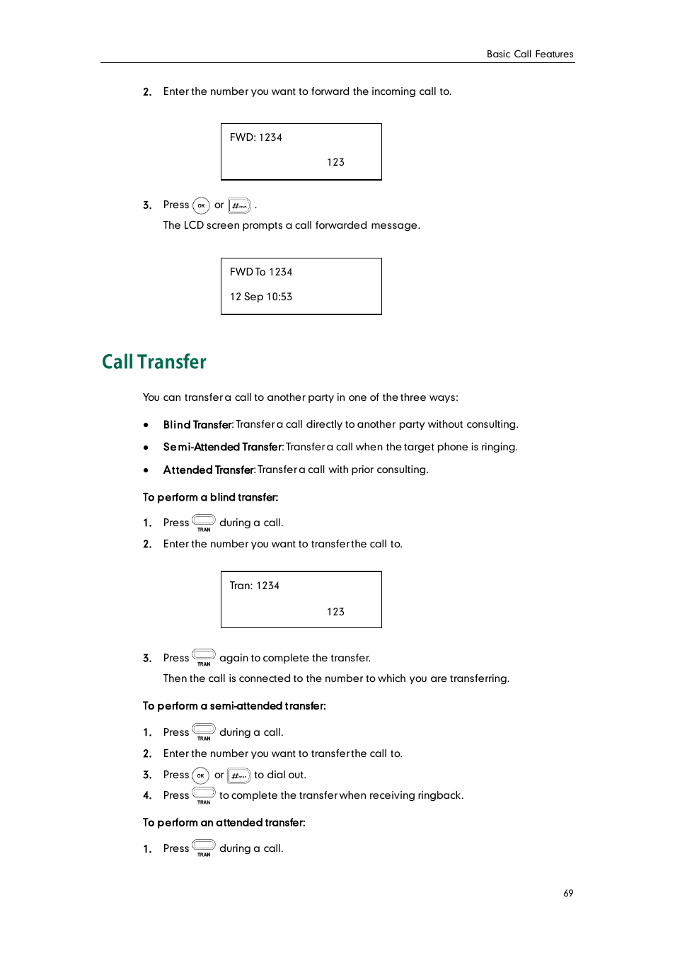 Call transfer | Yealink SIP-T20 User Manual | Page 81 / 126