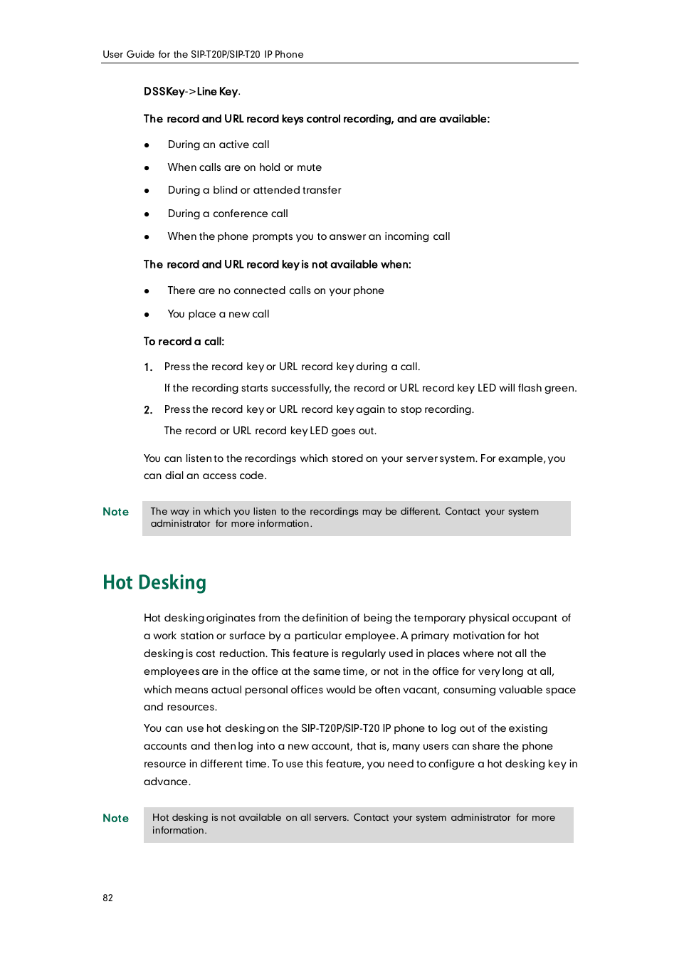 Hot desking | Yealink SIP-T20 User Manual | Page 94 / 126