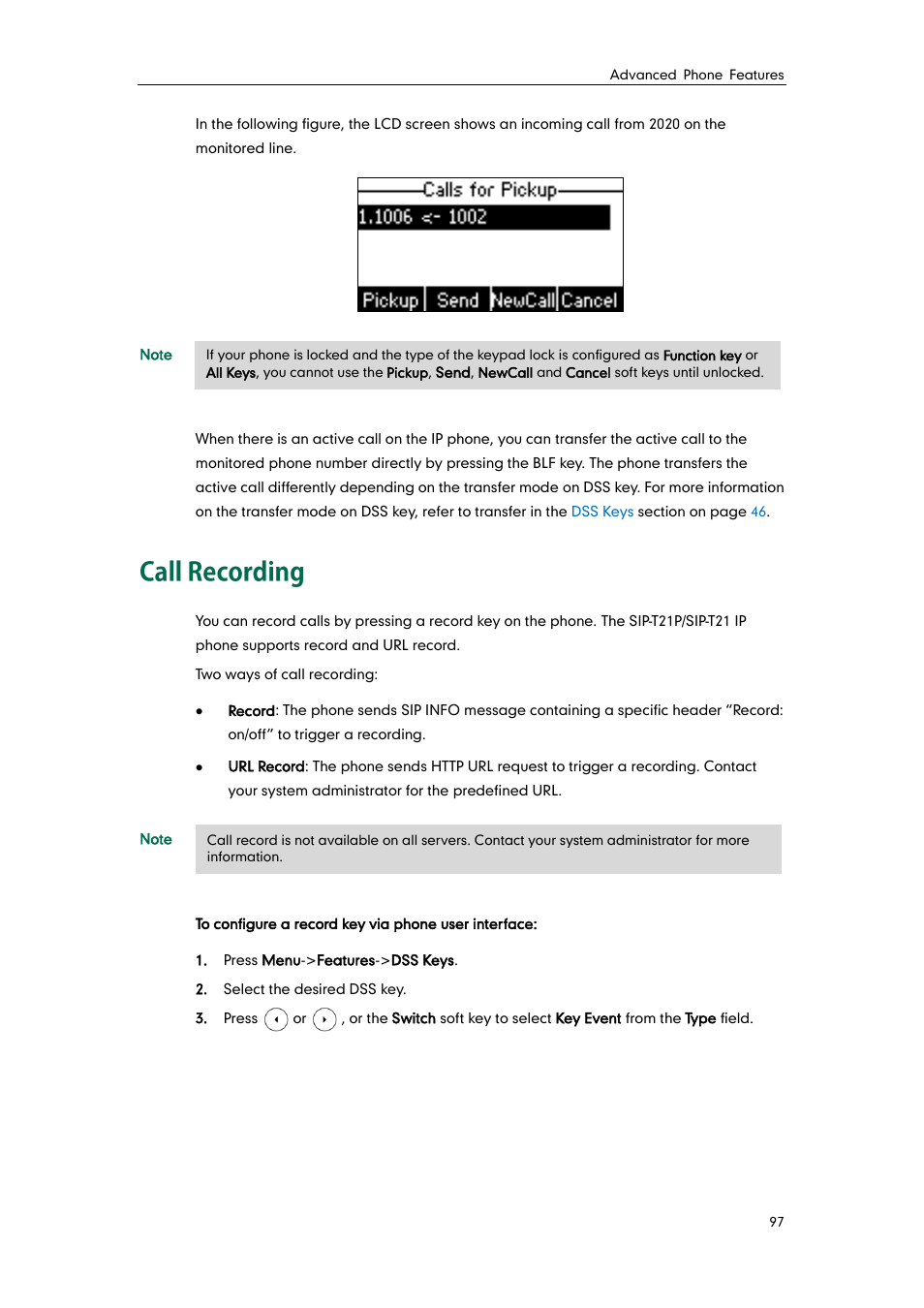 Call recording | Yealink SIP-T21 User Manual | Page 107 / 142