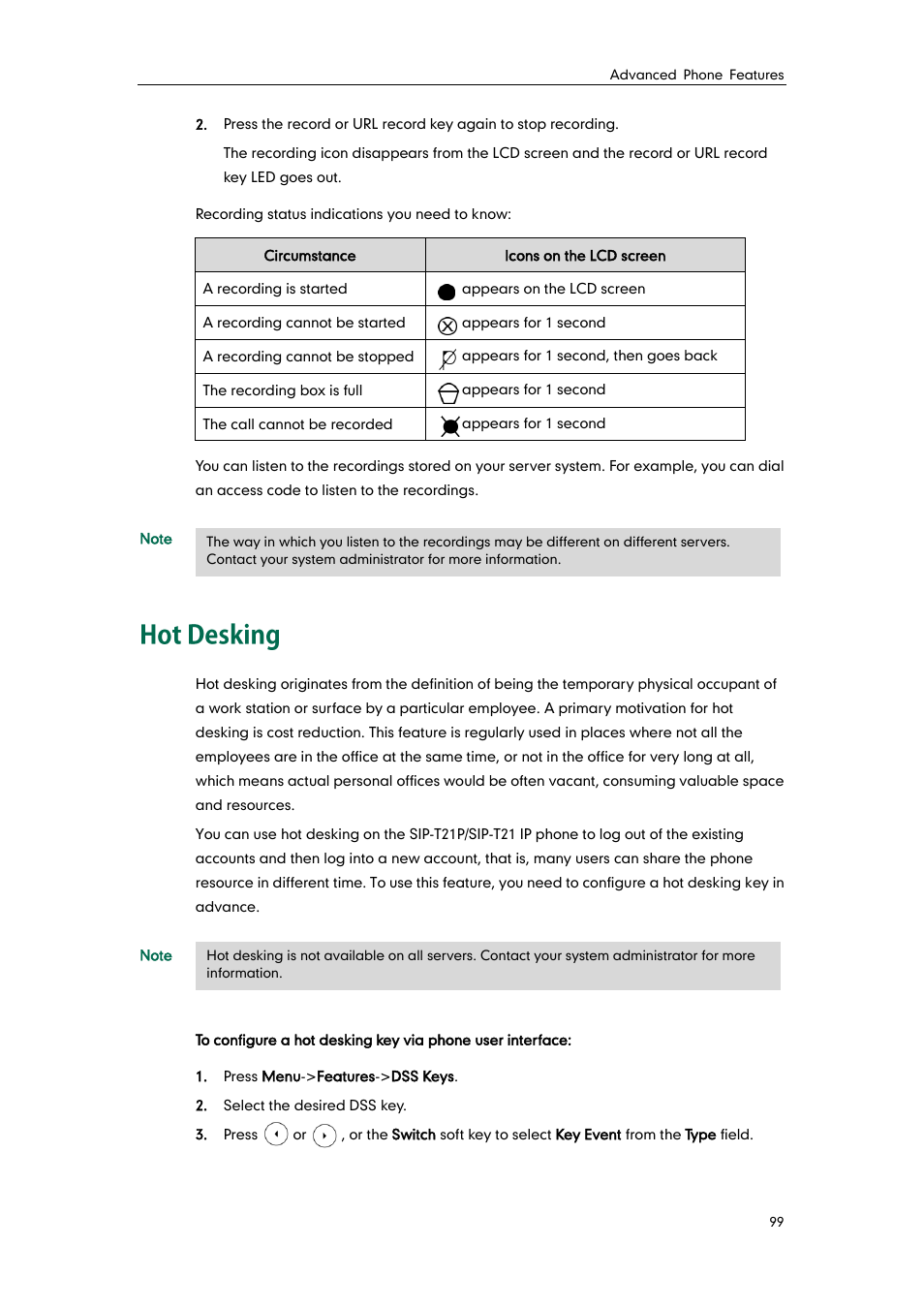Hot desking | Yealink SIP-T21 User Manual | Page 109 / 142