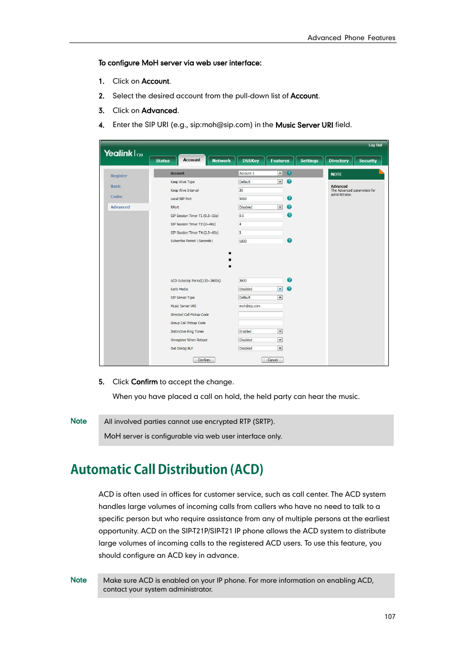 Automatic call distribution (acd) | Yealink SIP-T21 User Manual | Page 117 / 142