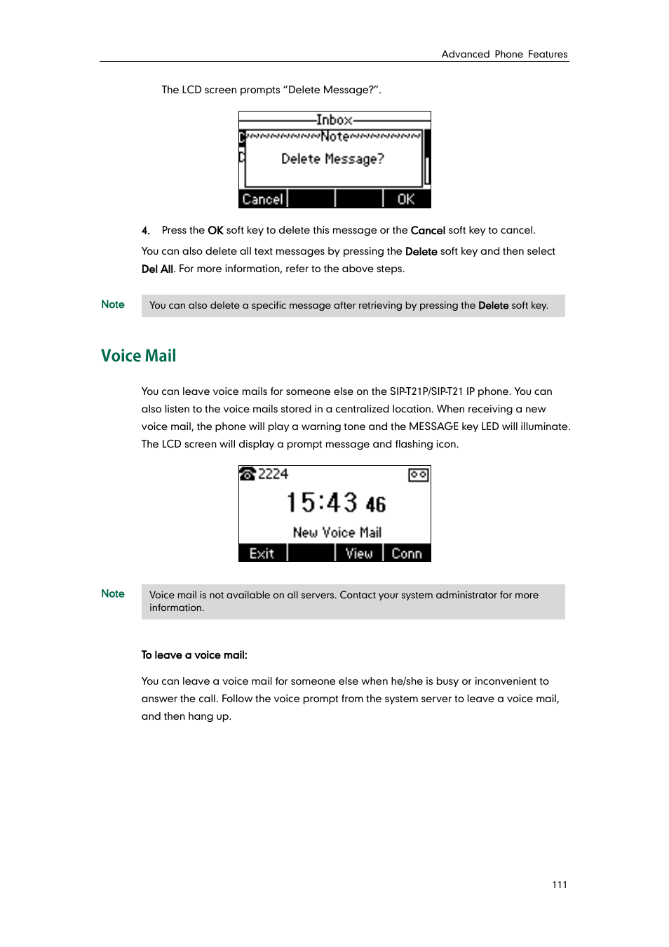 Voice mail | Yealink SIP-T21 User Manual | Page 121 / 142