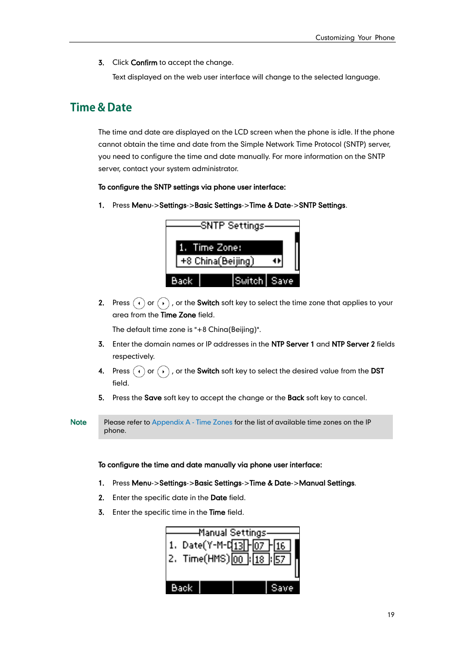 Time & date | Yealink SIP-T21 User Manual | Page 29 / 142
