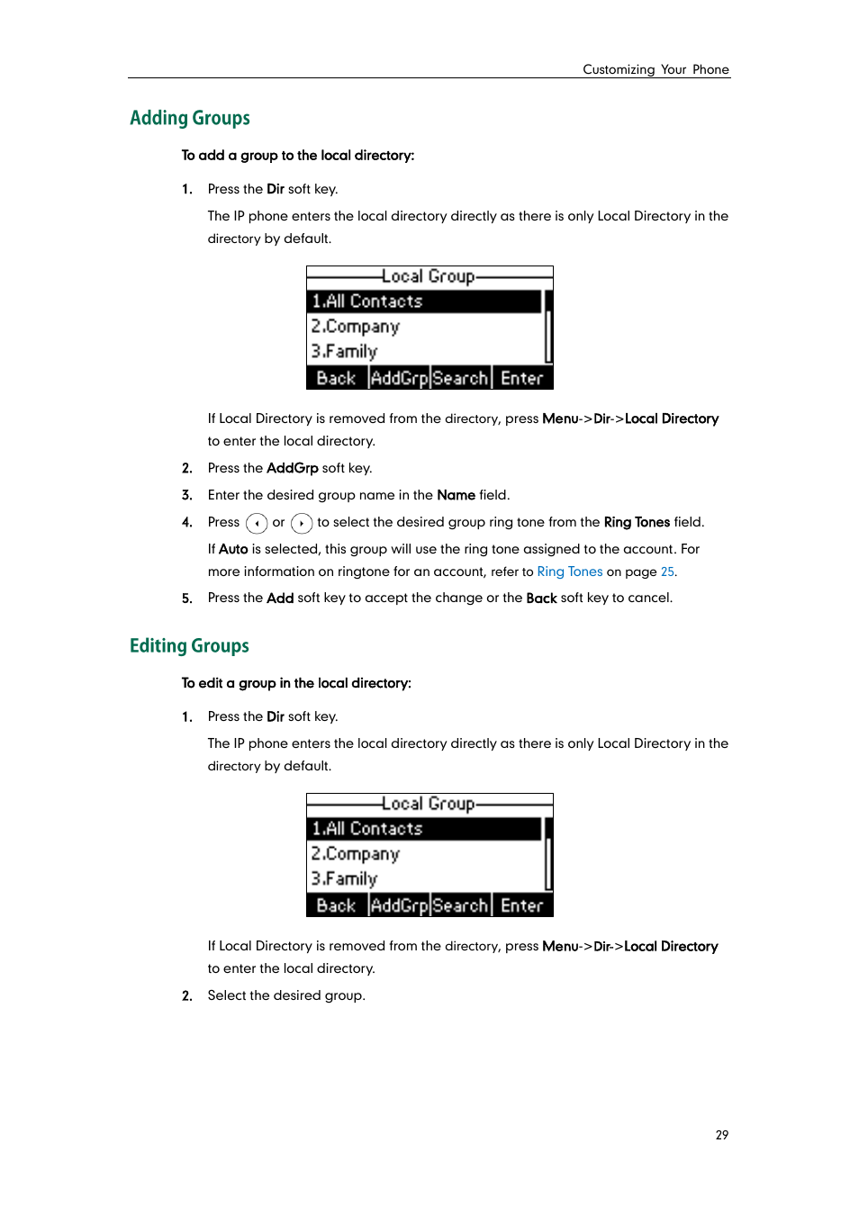 Adding groups, Editing groups | Yealink SIP-T21 User Manual | Page 39 / 142