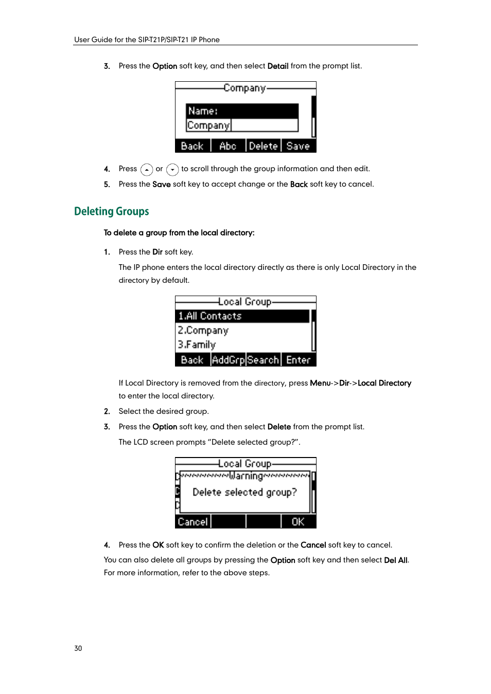 Deleting groups | Yealink SIP-T21 User Manual | Page 40 / 142