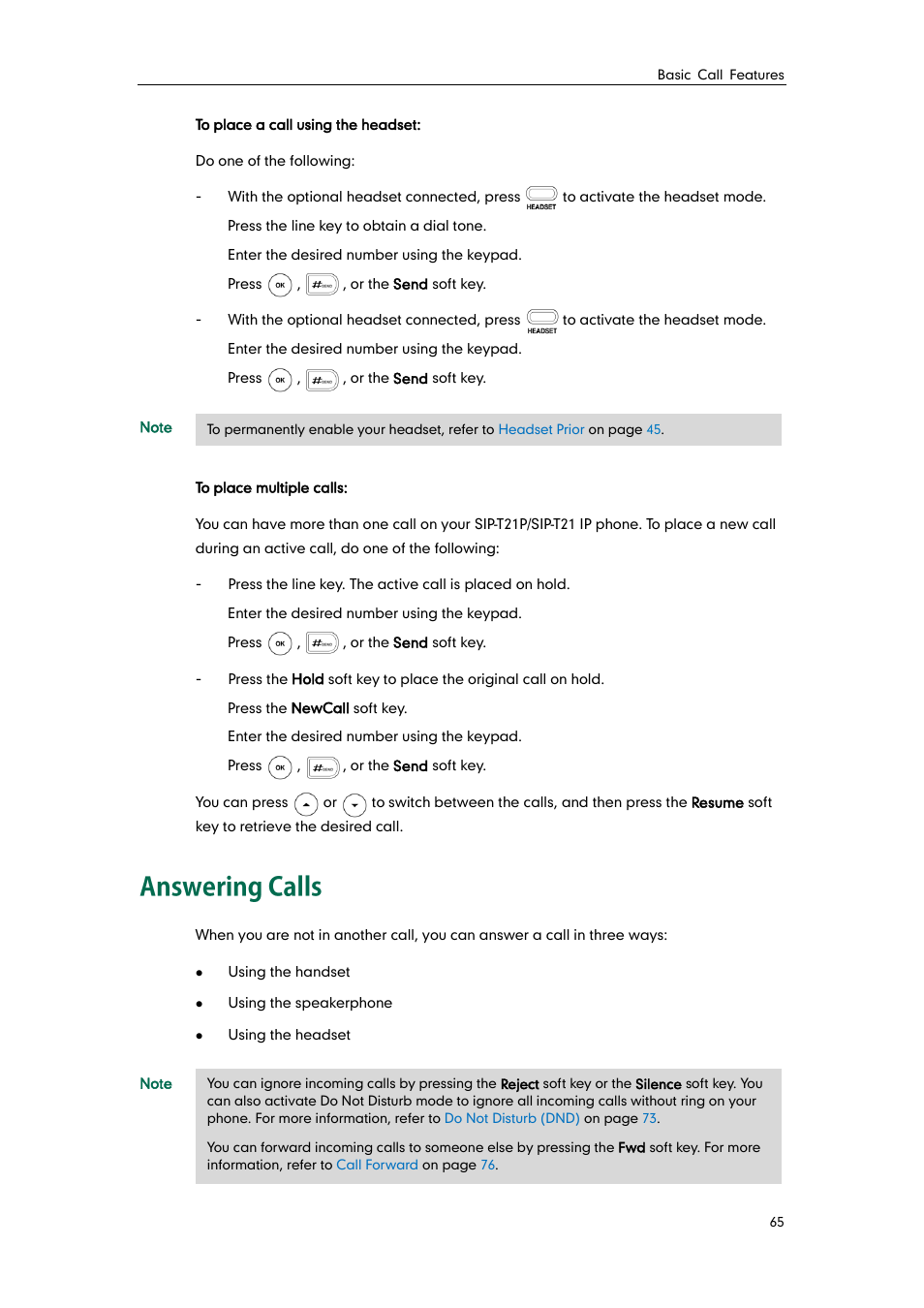 Answering calls | Yealink SIP-T21 User Manual | Page 75 / 142