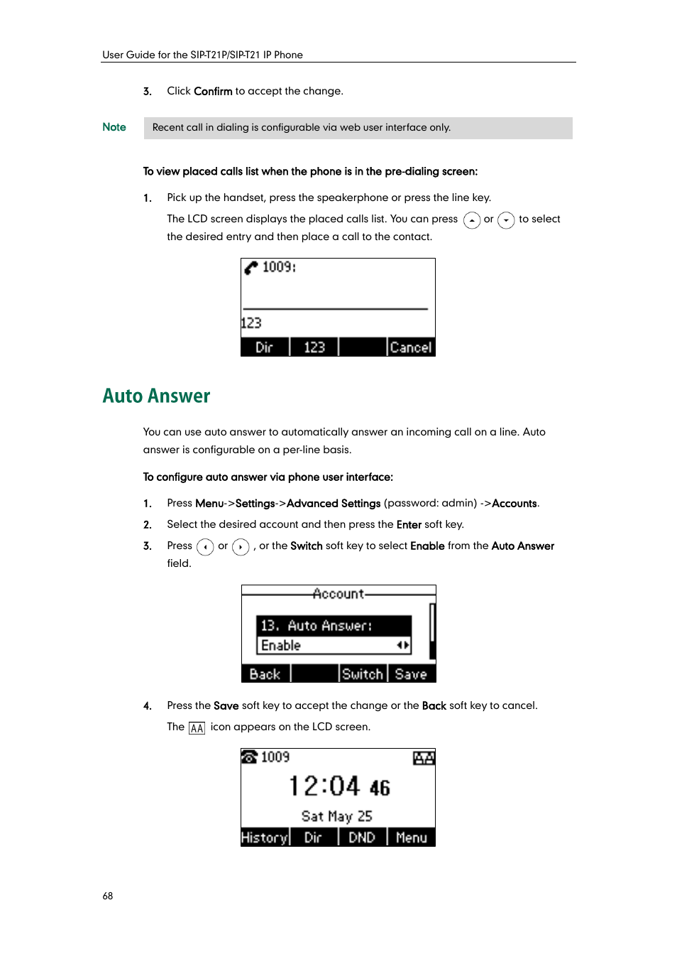 Auto answer | Yealink SIP-T21 User Manual | Page 78 / 142