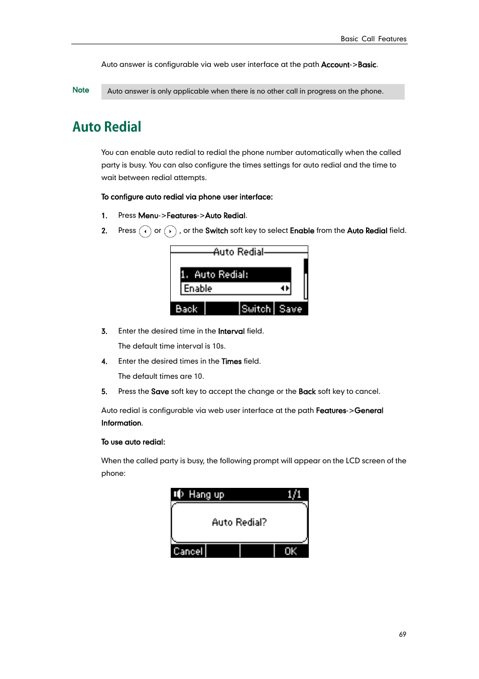 Auto redial | Yealink SIP-T21 User Manual | Page 79 / 142
