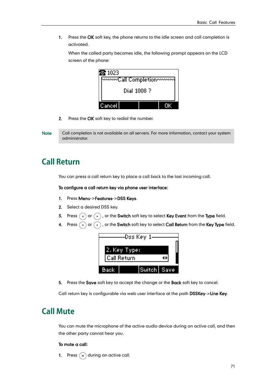 Call return, Call mute | Yealink SIP-T21 User Manual | Page 81 / 142