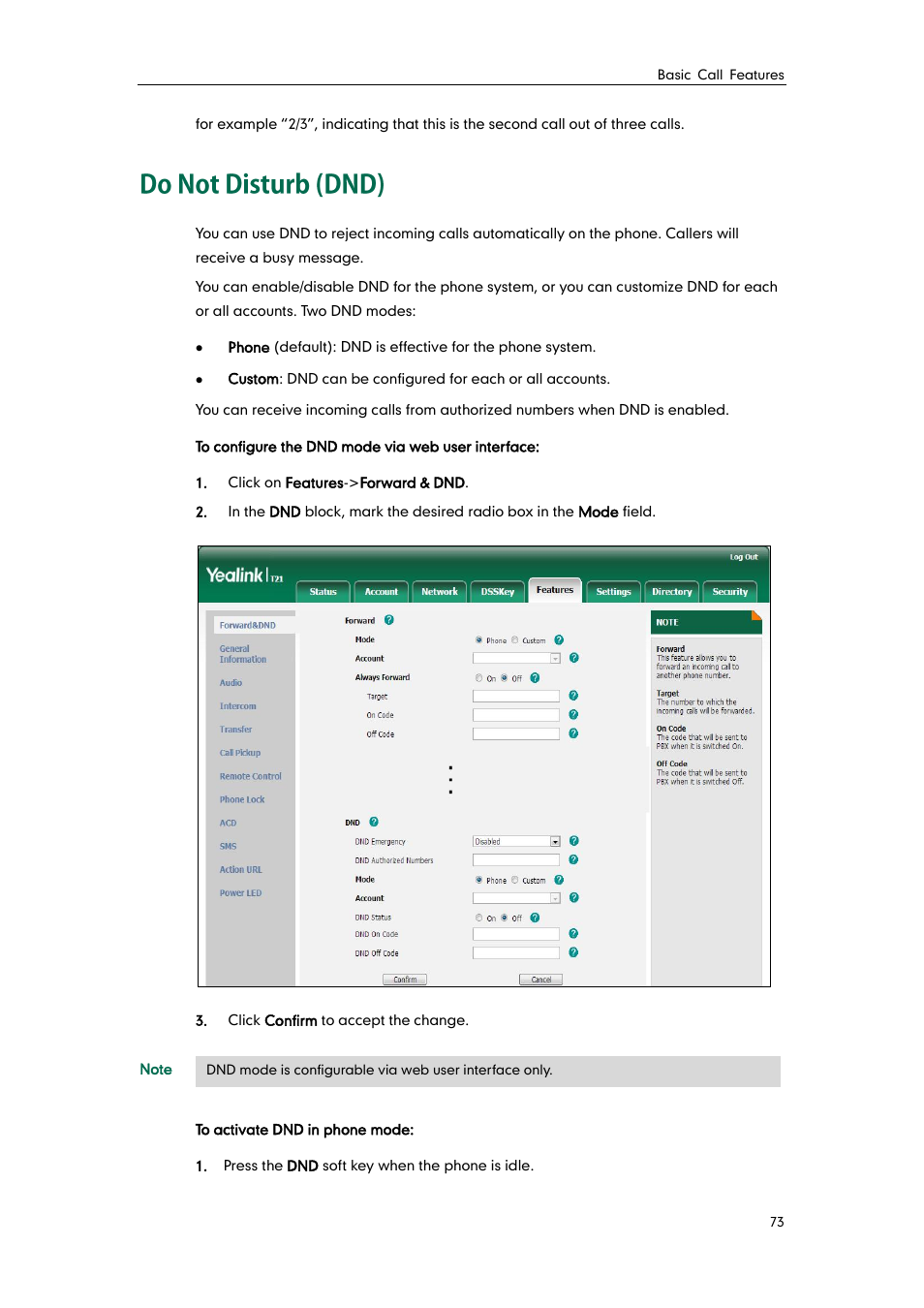 Do not disturb (dnd), Do not, Disturb (dnd) | Yealink SIP-T21 User Manual | Page 83 / 142