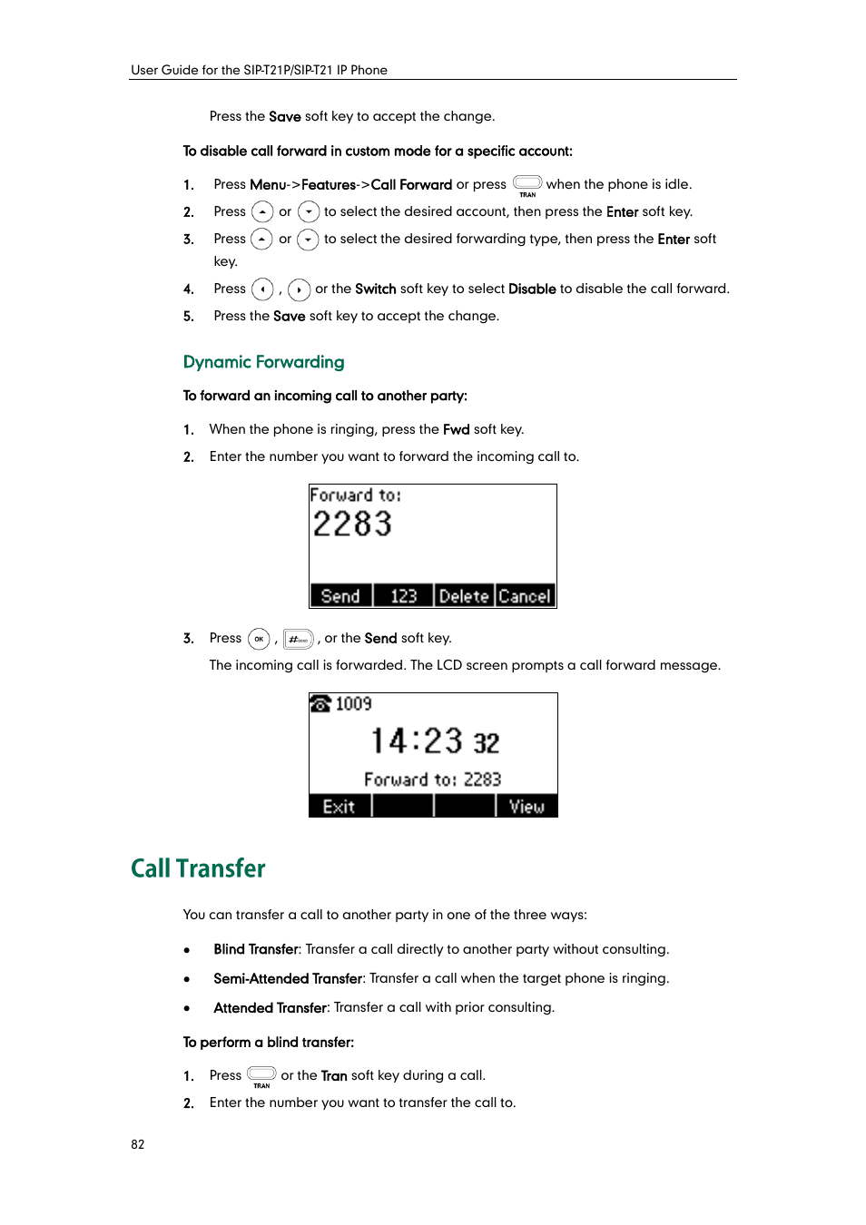 Call transfer | Yealink SIP-T21 User Manual | Page 92 / 142