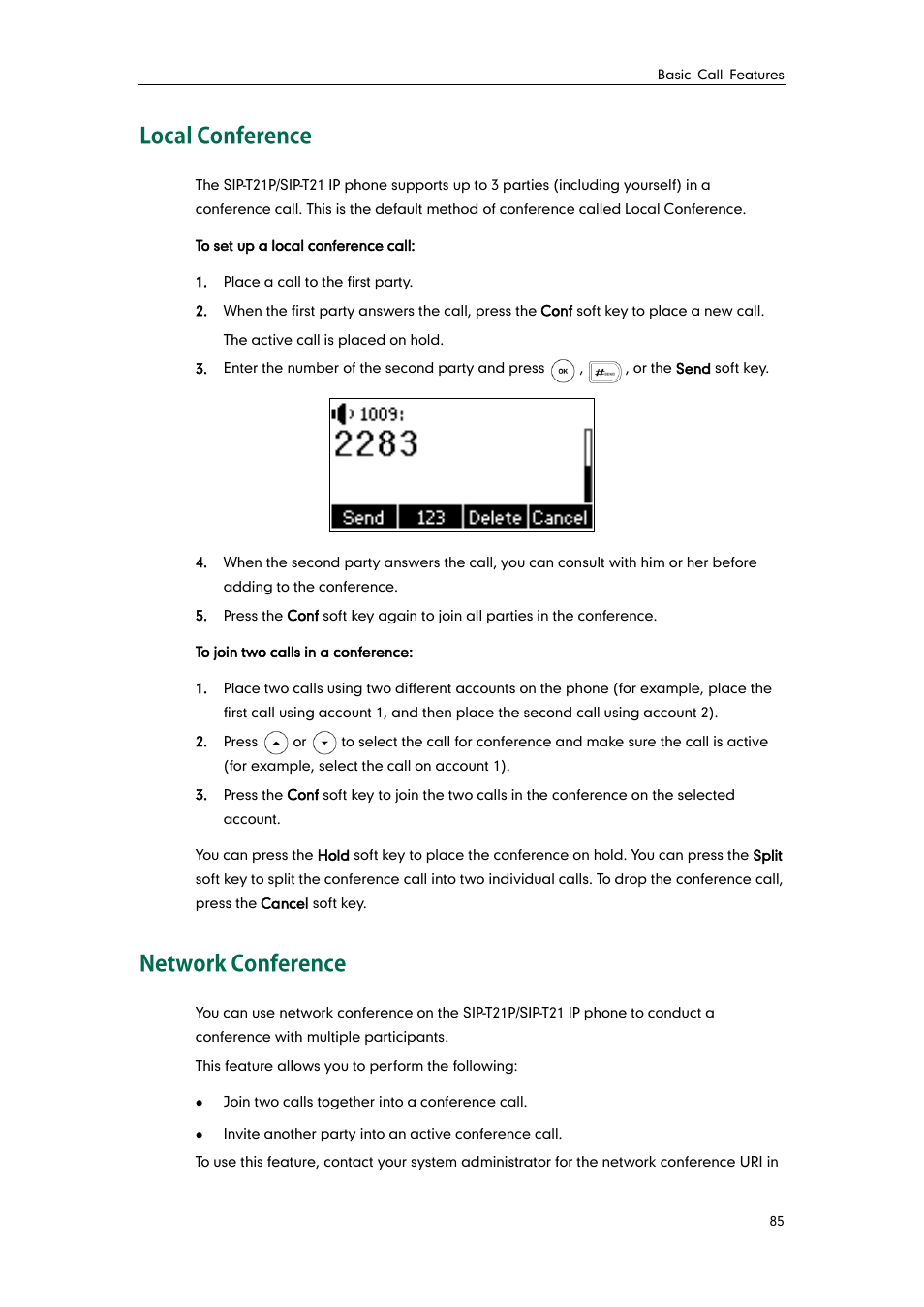 Local conference, Network conference | Yealink SIP-T21 User Manual | Page 95 / 142
