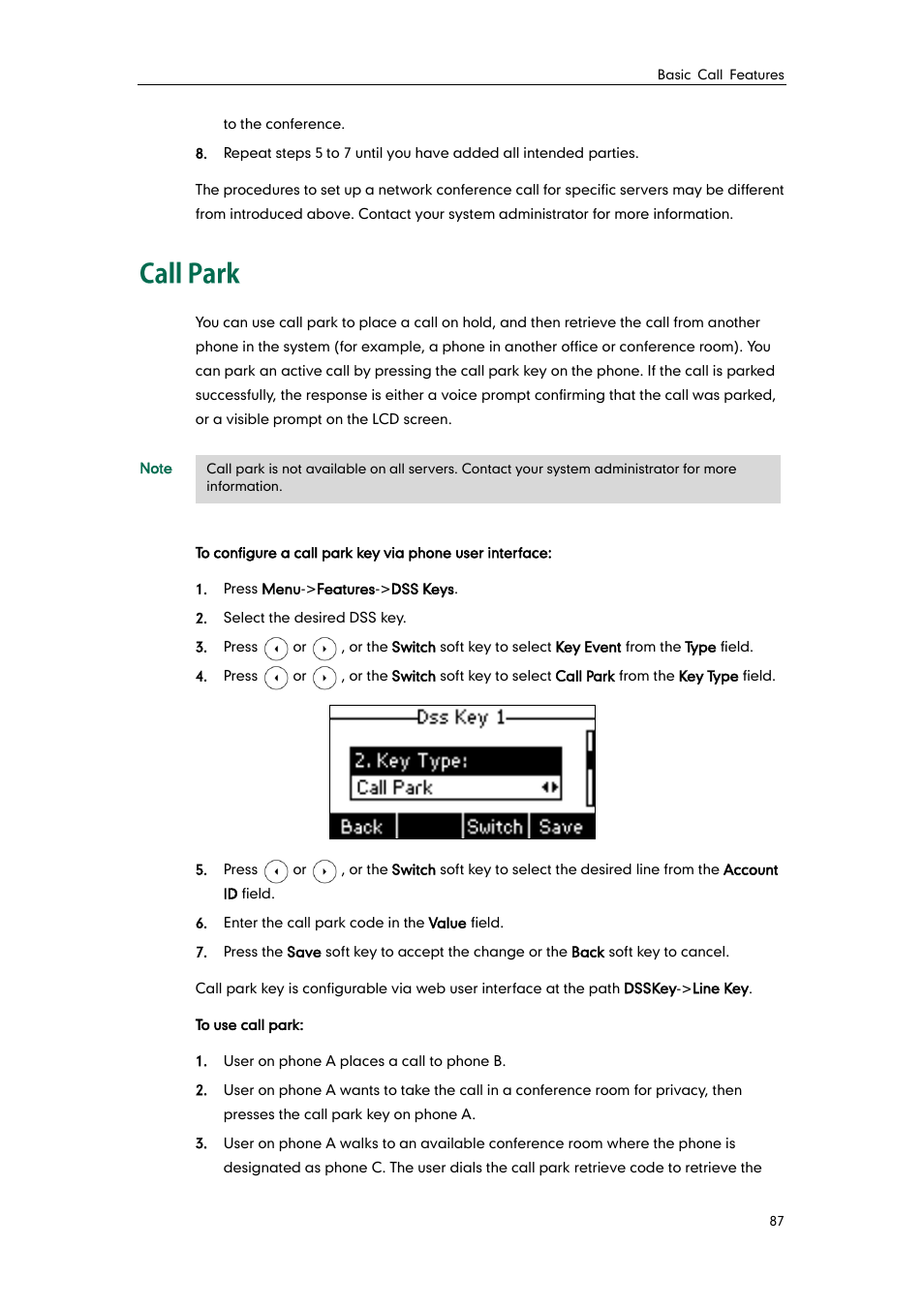 Call park | Yealink SIP-T21 User Manual | Page 97 / 142