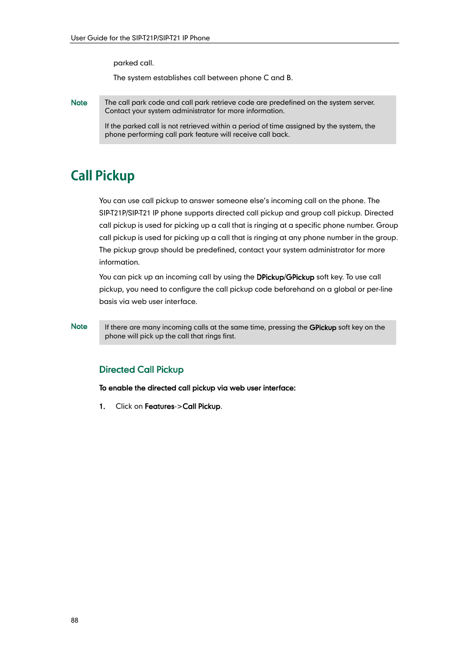 Call pickup | Yealink SIP-T21 User Manual | Page 98 / 142