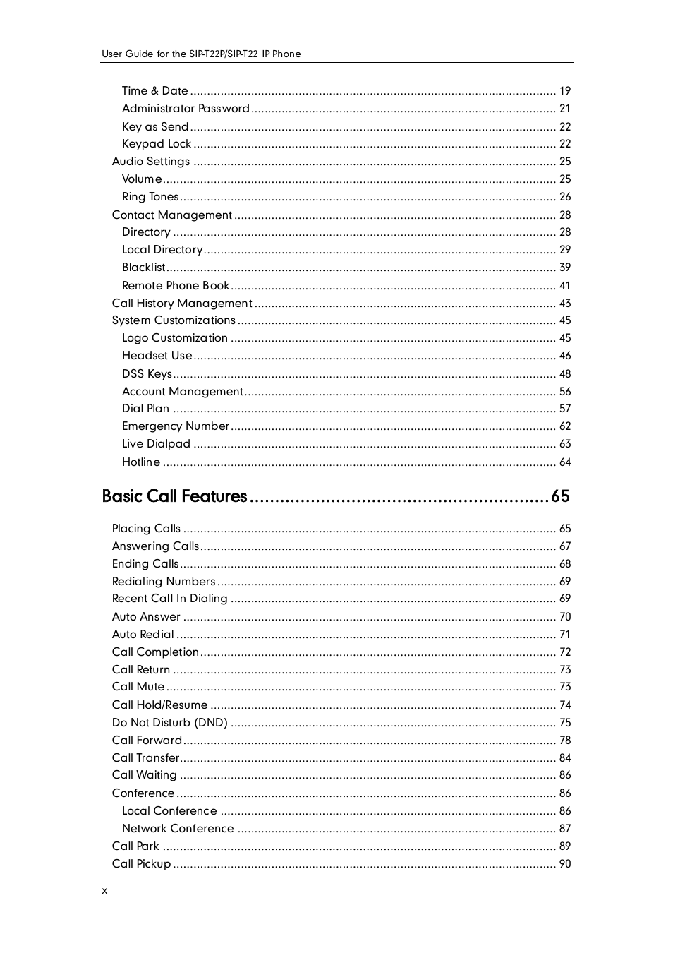 Basic call features | Yealink SIP-T22 User Manual | Page 10 / 146