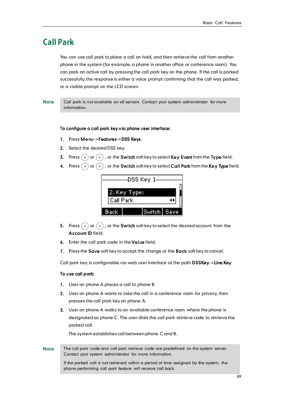 Call park | Yealink SIP-T22 User Manual | Page 101 / 146