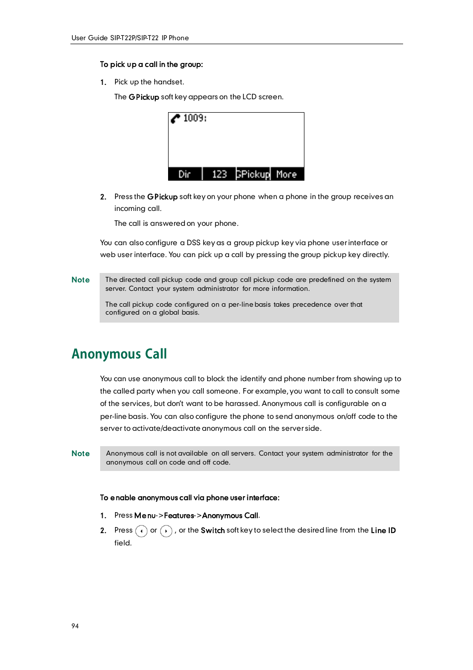 Anonymous call | Yealink SIP-T22 User Manual | Page 106 / 146