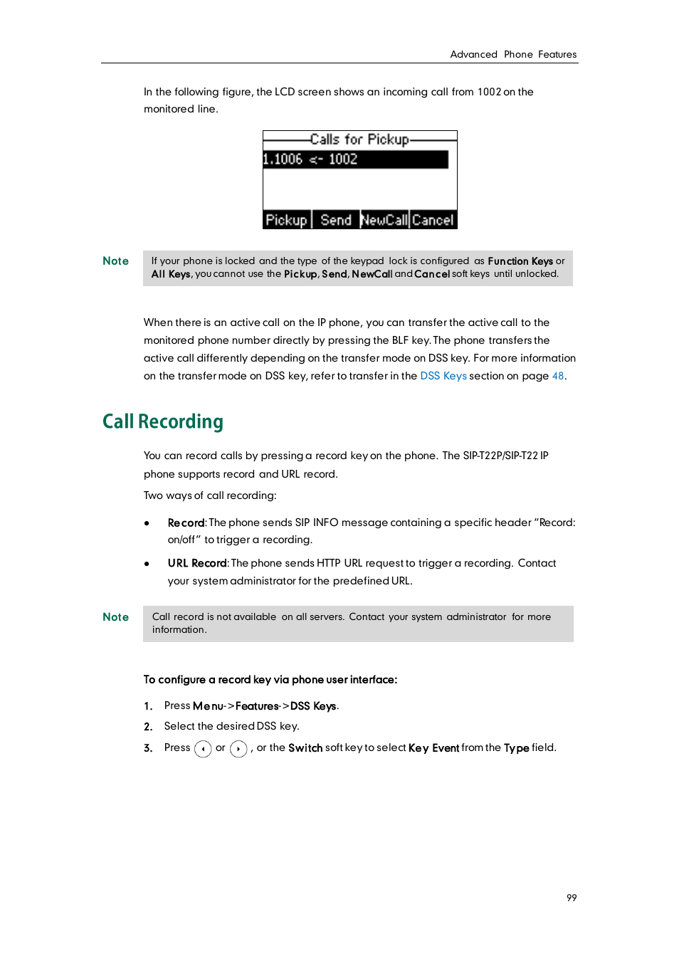 Call recording | Yealink SIP-T22 User Manual | Page 111 / 146