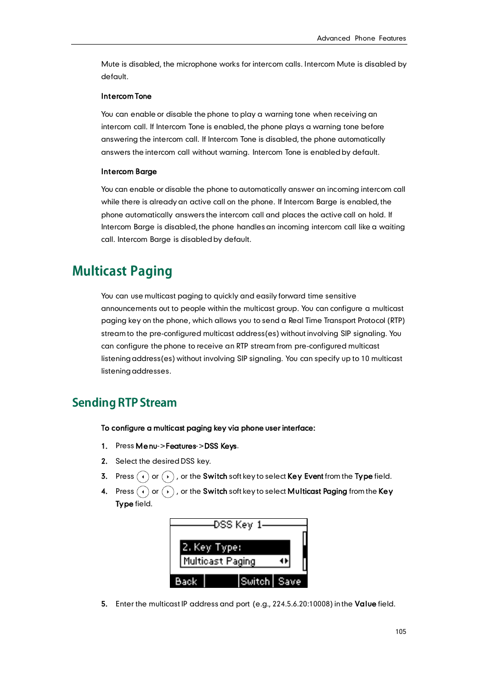 Multicast paging, Sending rtp stream | Yealink SIP-T22 User Manual | Page 117 / 146