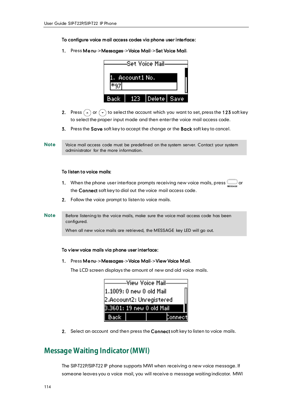 Message waiting indicator (mwi) | Yealink SIP-T22 User Manual | Page 126 / 146