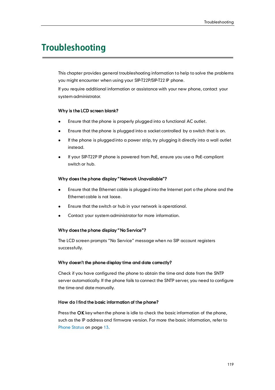 Troubleshooting | Yealink SIP-T22 User Manual | Page 131 / 146