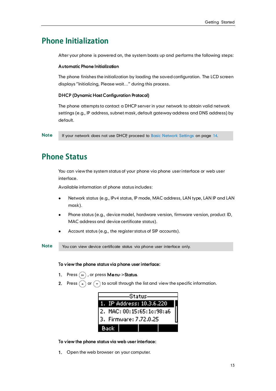 Phone initialization, Phone status | Yealink SIP-T22 User Manual | Page 25 / 146