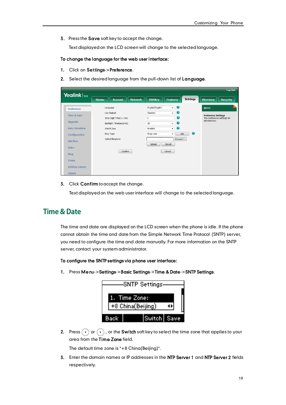 Time & date | Yealink SIP-T22 User Manual | Page 31 / 146