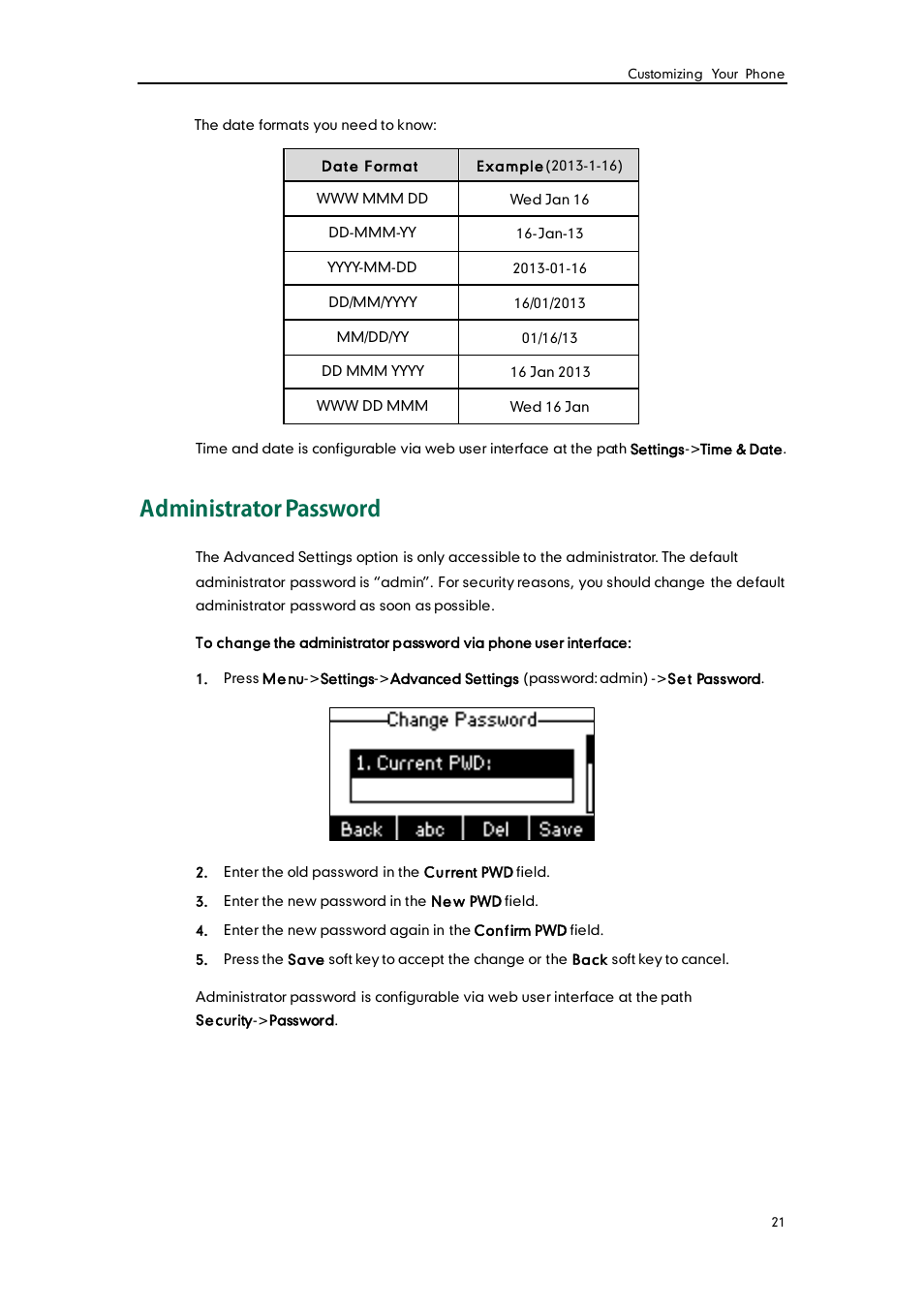 Administrator password | Yealink SIP-T22 User Manual | Page 33 / 146