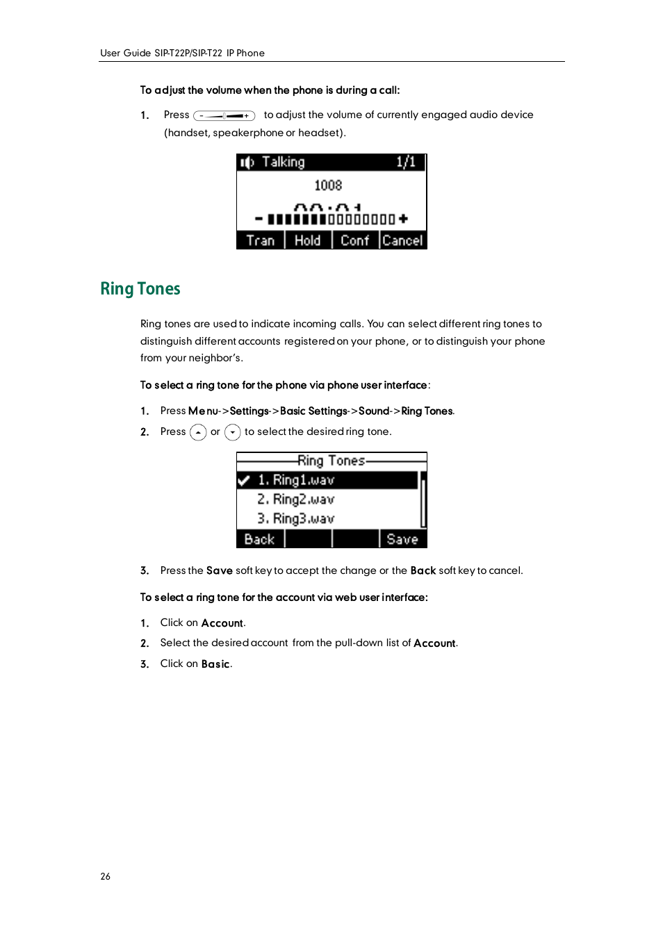 Ring tones | Yealink SIP-T22 User Manual | Page 38 / 146