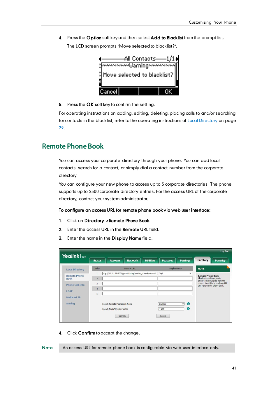 Remote phone book, Remote phone, Book | Yealink SIP-T22 User Manual | Page 53 / 146