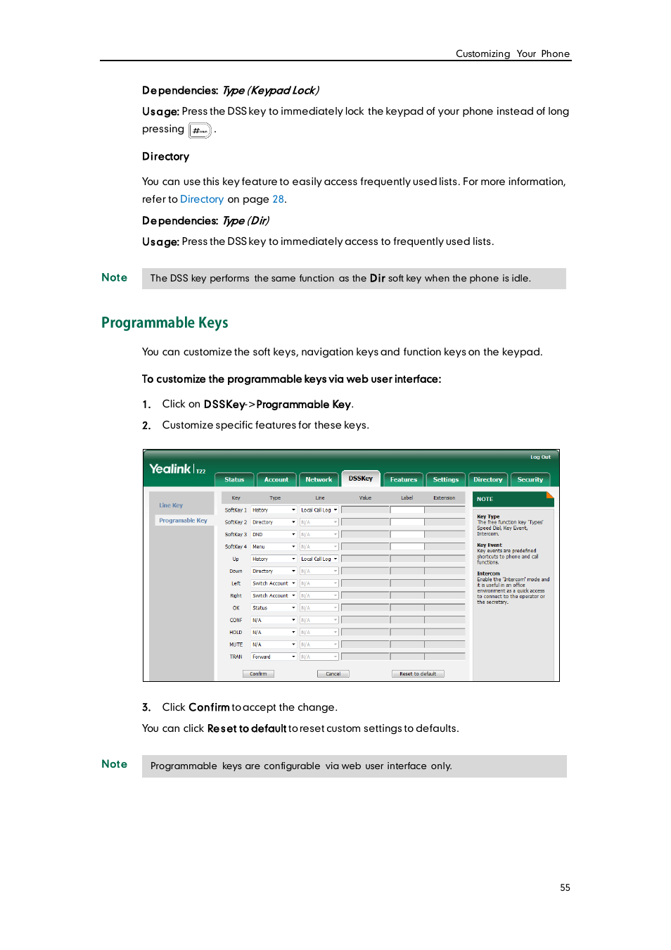 Programmable keys | Yealink SIP-T22 User Manual | Page 67 / 146