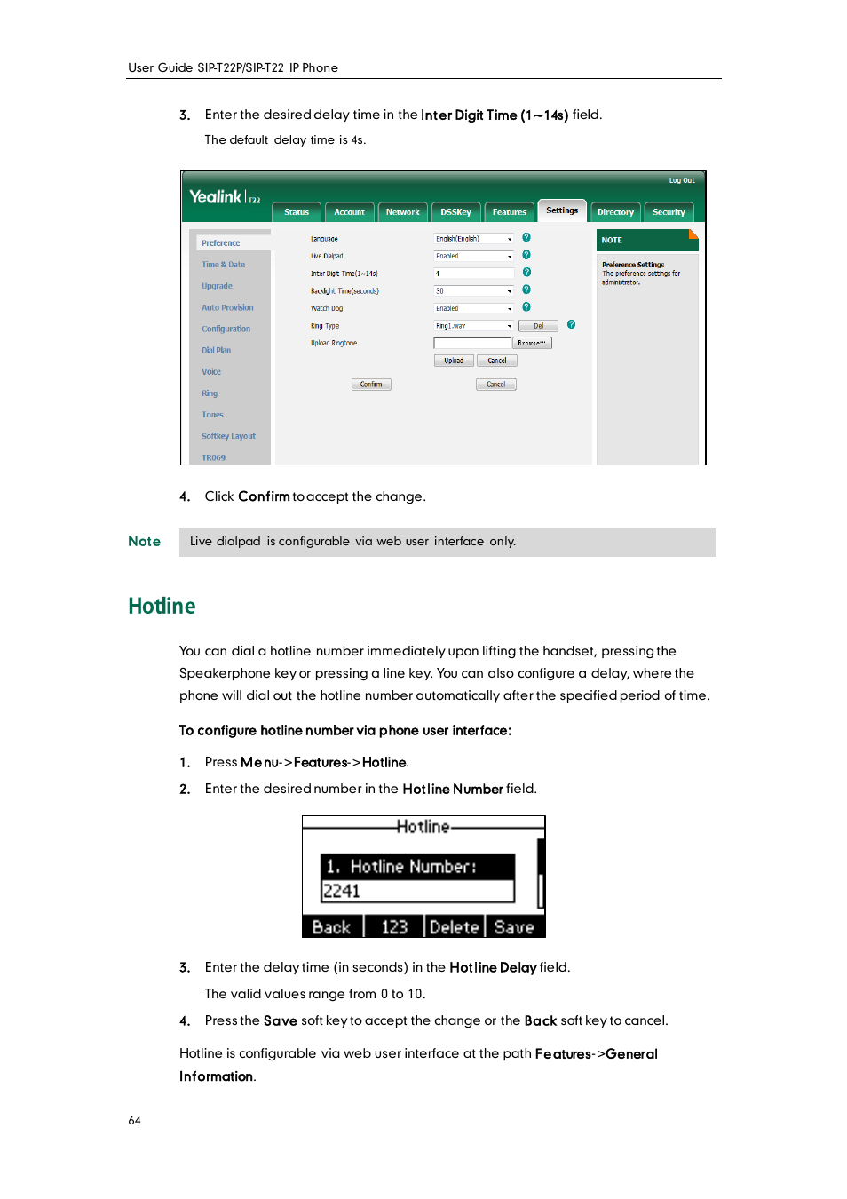 Hotline | Yealink SIP-T22 User Manual | Page 76 / 146
