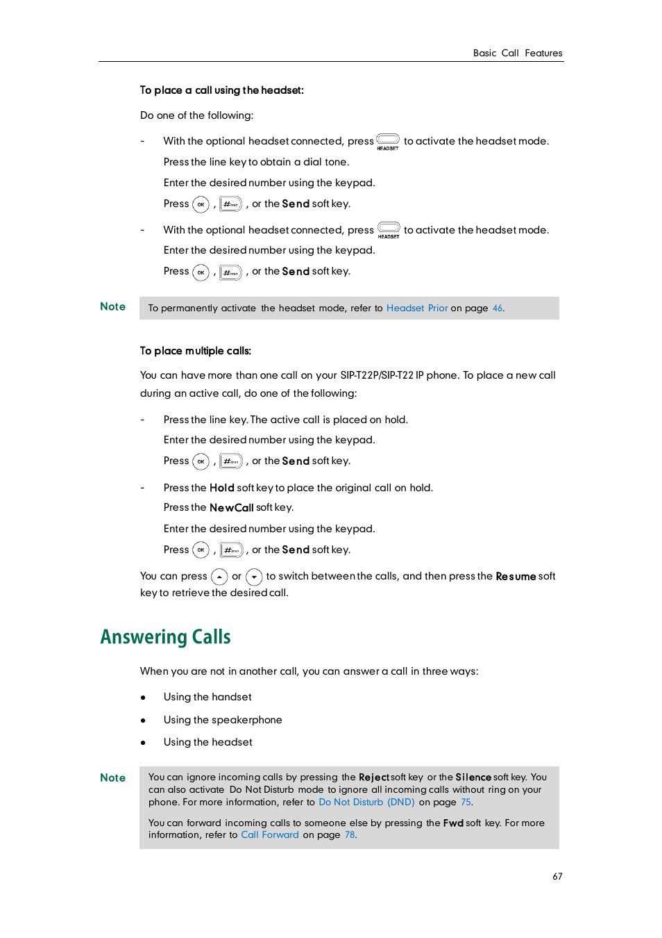 Answering calls | Yealink SIP-T22 User Manual | Page 79 / 146