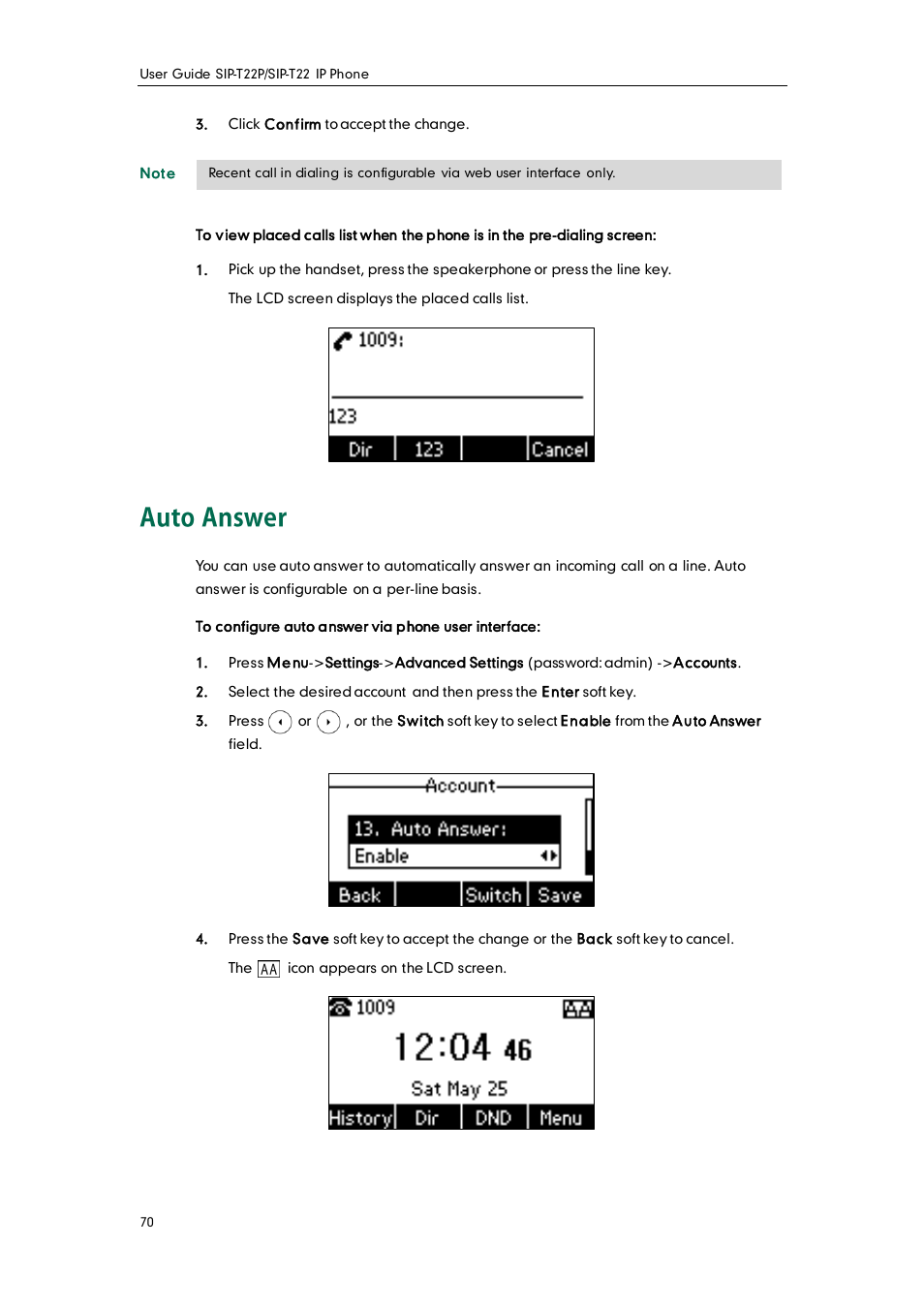 Auto answer | Yealink SIP-T22 User Manual | Page 82 / 146