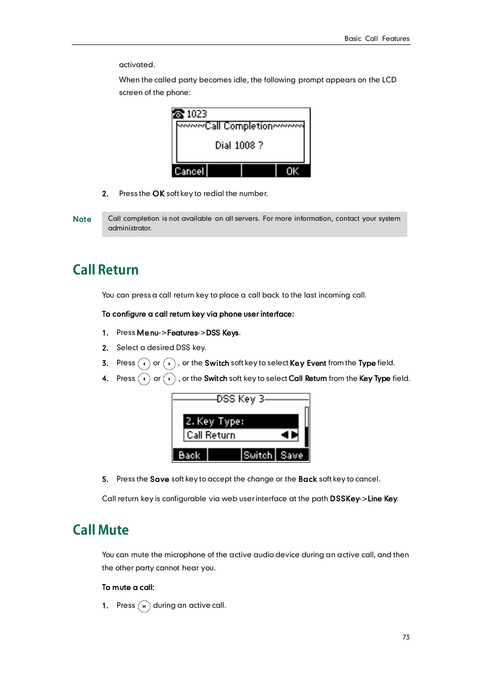 Call return, Call mute | Yealink SIP-T22 User Manual | Page 85 / 146