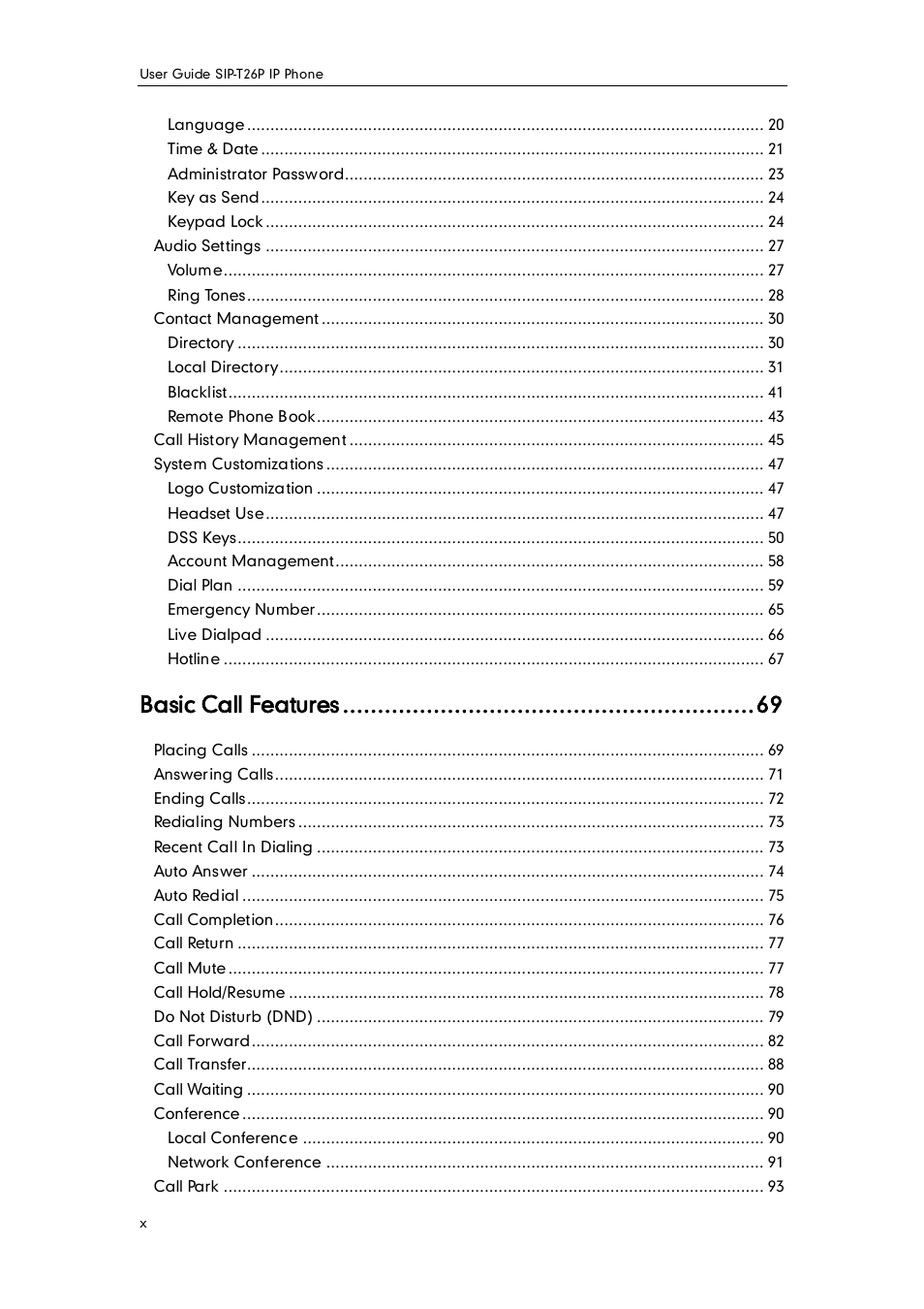 Basic call features | Yealink SIP-T26P User Manual | Page 10 / 150