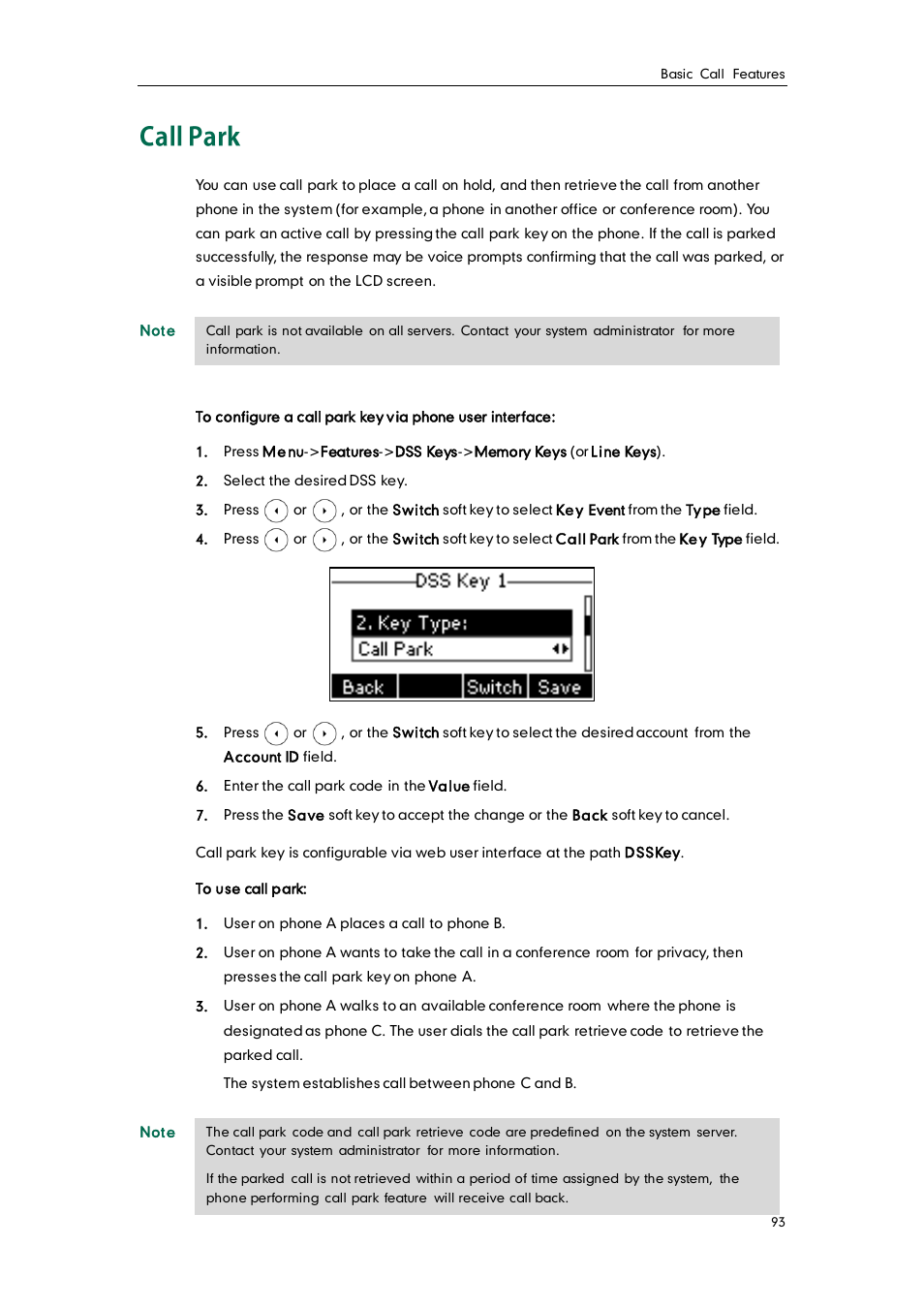 Call park | Yealink SIP-T26P User Manual | Page 105 / 150